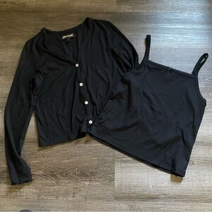Girl’s Black Long-Sleeve Cardigan and Tank Top Set